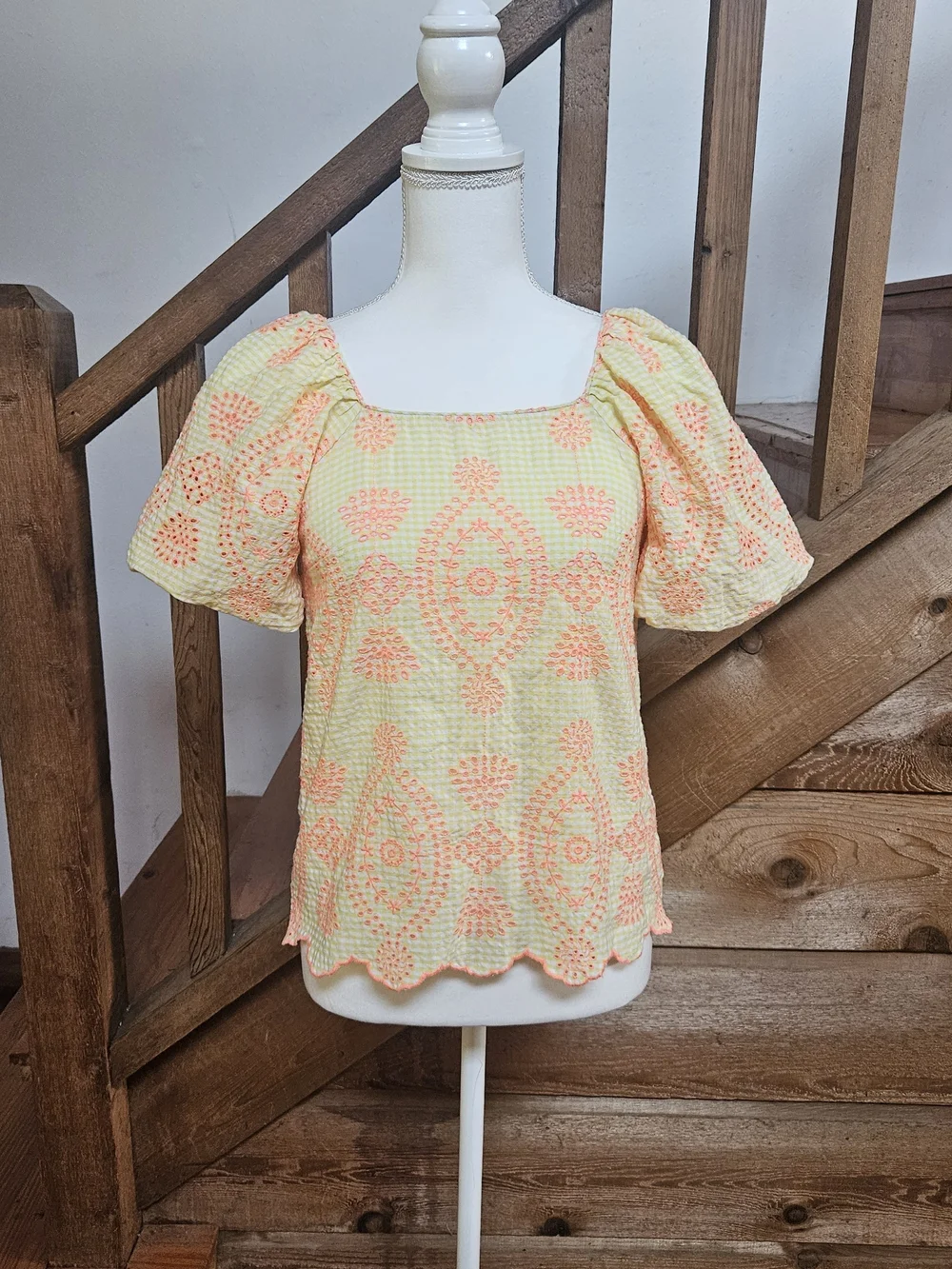 Lilly Pulitzer Yellow And Orange Eyelet Puff-Sleeve Top